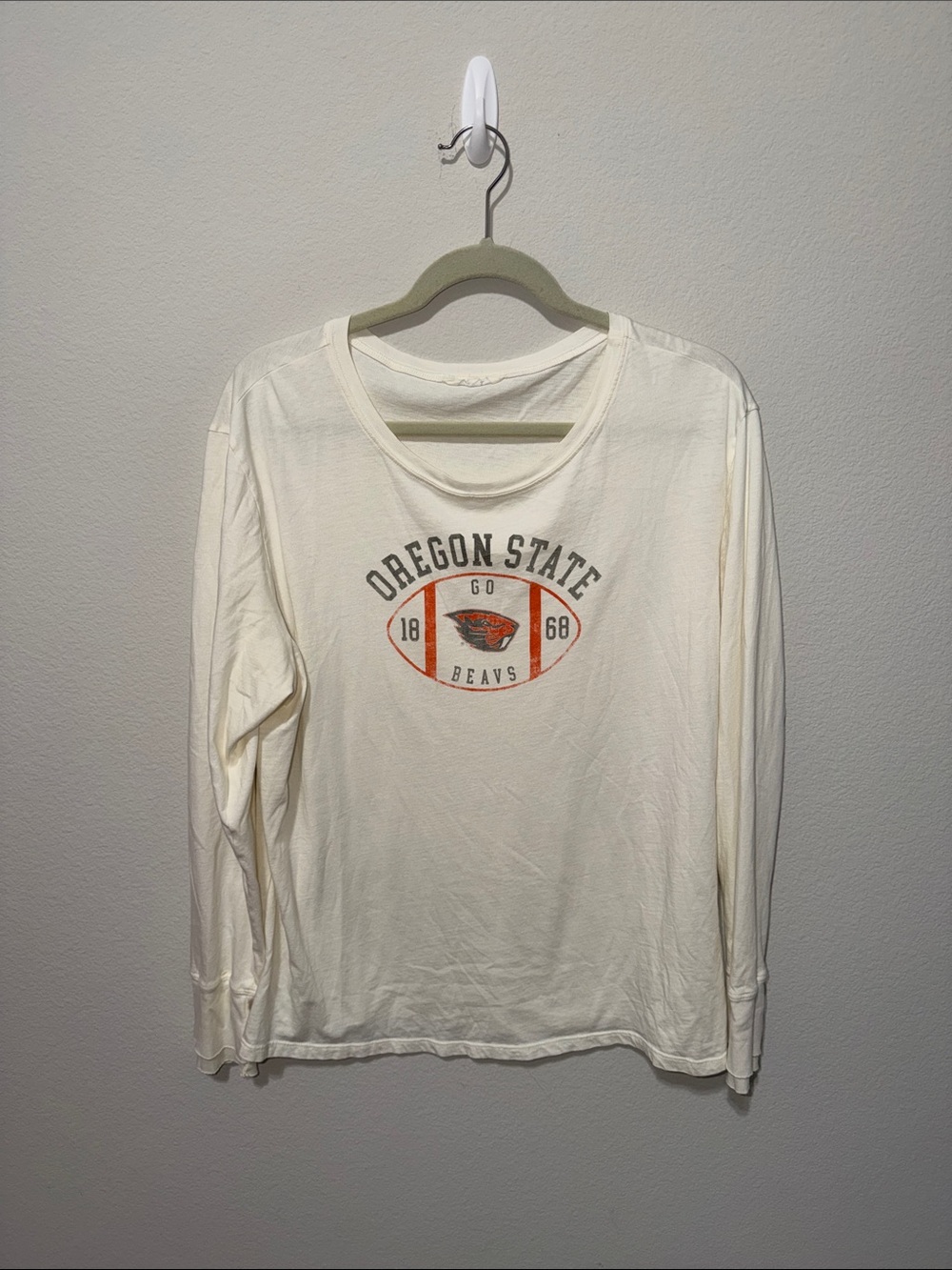 Oregon State Long Sleeve Tee - Cream with Orange Graphic
